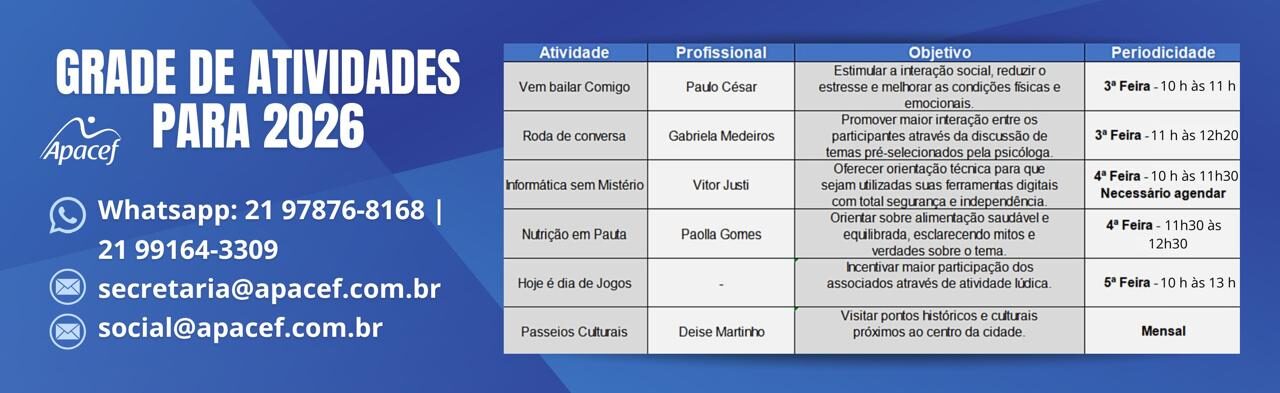 Grade de Atividades 2026 - banner site