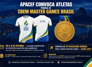 Represente a APACEF no CBEM Master Games Brasil e concorra a 16 passagens aéreas para o World Master Games, no Japão